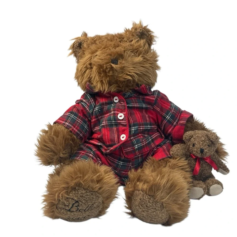 Belkie Bear 2000 Plush Teddy‎ Bear with Plaid Pajamas & Mini Bear Friend Vintage